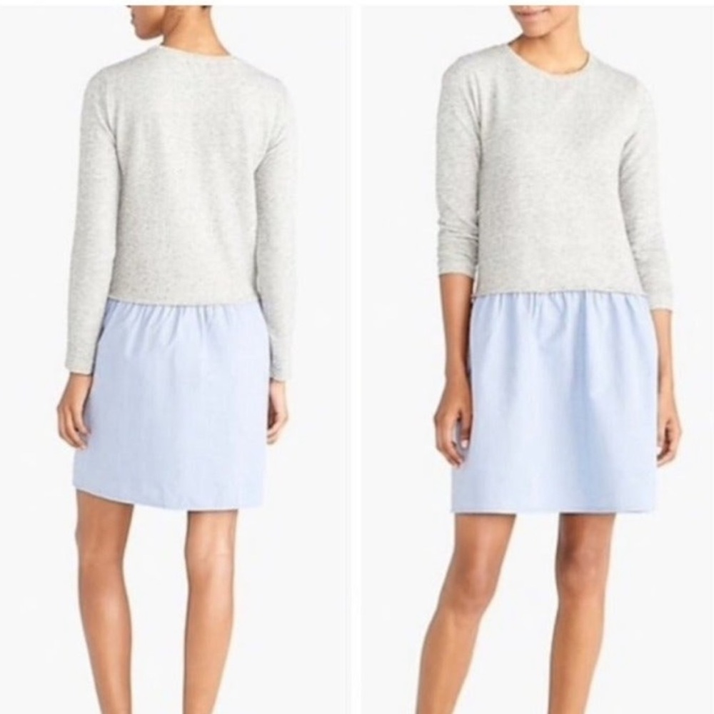 Crew Factory Women's Size Mixed Media Dress Knit Chambray Gray Blue